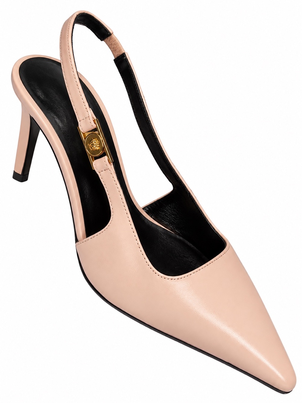 Versace Blush Pink Pointed-Toe Slingback Heels with Gold Accent